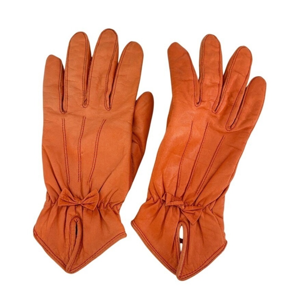 Byrnes & Baker Women's Vintage Leather Orange Driving Gloves Size Small‎